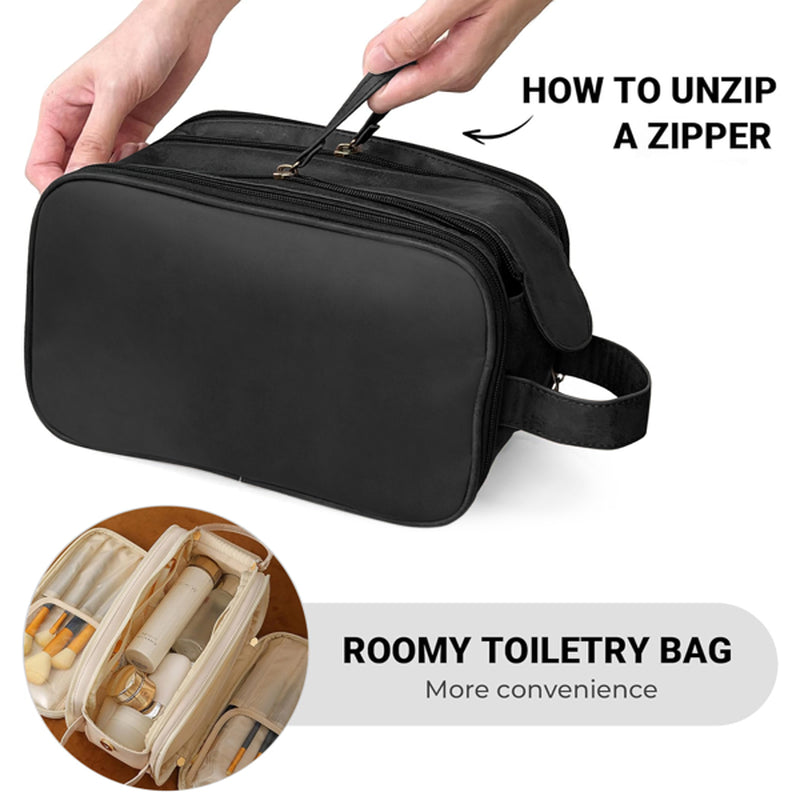 Large Capacity Cosmetic Organizer ,Travel Makeup Bag Organizer, Large Capacity Toiletry Bags for Traveling, Flat Open Waterproof PU Leather Cosmetic Bag with Compartments and Handles