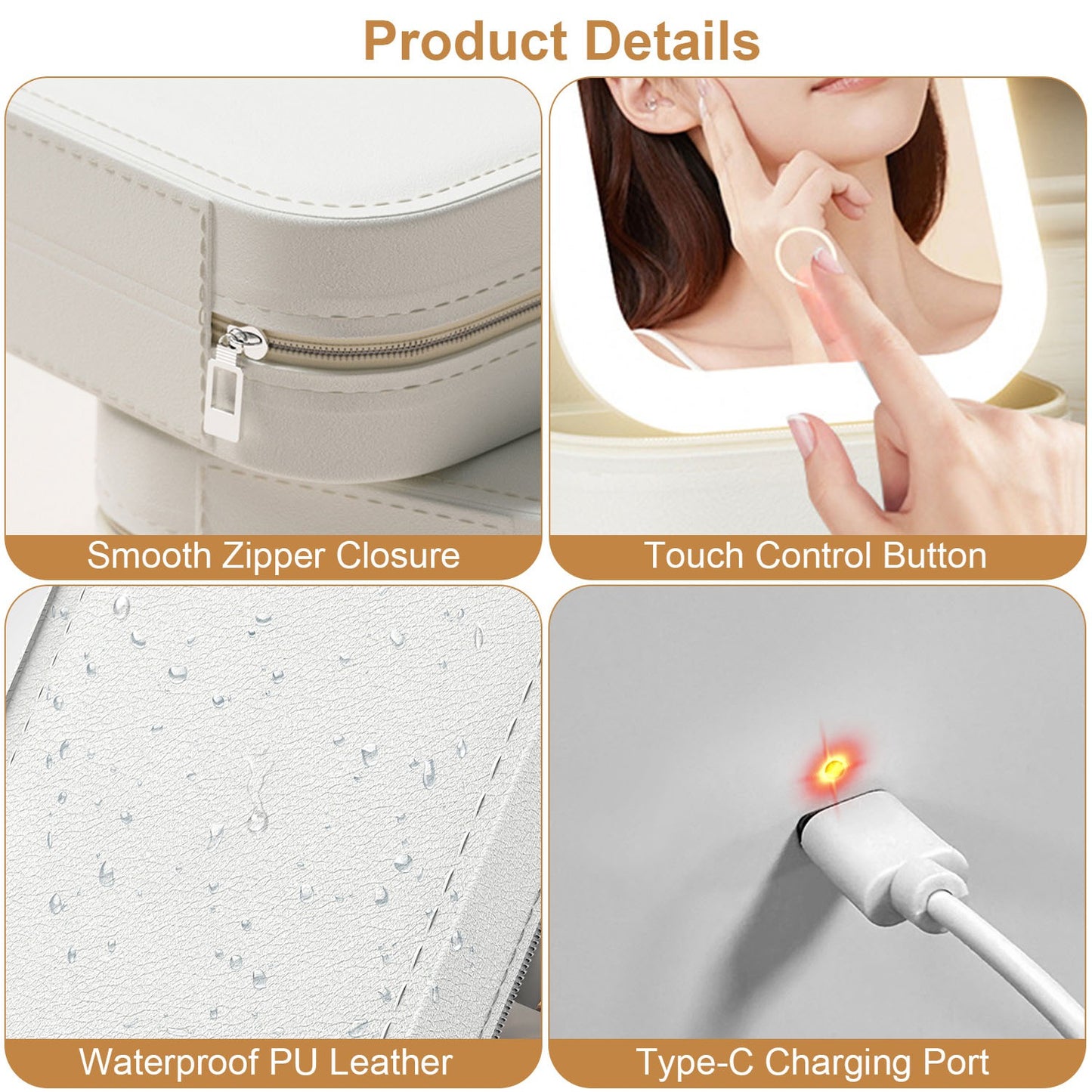 1Pc Portable Travel Makeup Bag with LED Mirror Rechargeable Beauty Mirror with 3 Color Light Dimmable Brightness Waterproof Cosmetic Bag with 4 Compartments Ideal Gift for Women Valentines Day Gift