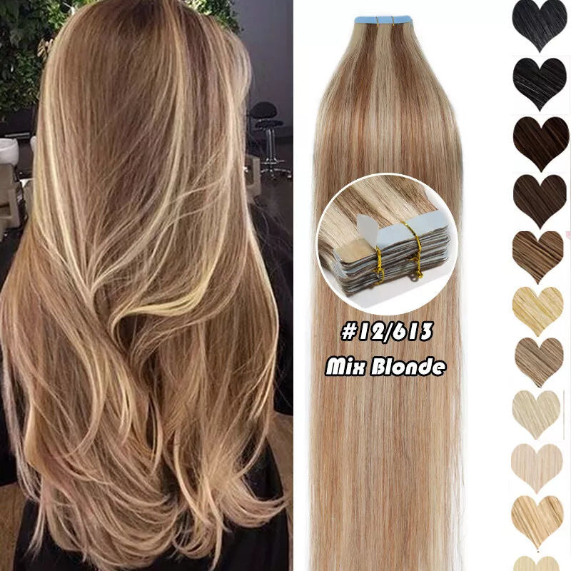 Double Pull Full Virgin Real 50G Hair Extension Long with Weft Invisible Skin Weft 20 Thick Seamless Human Hair
