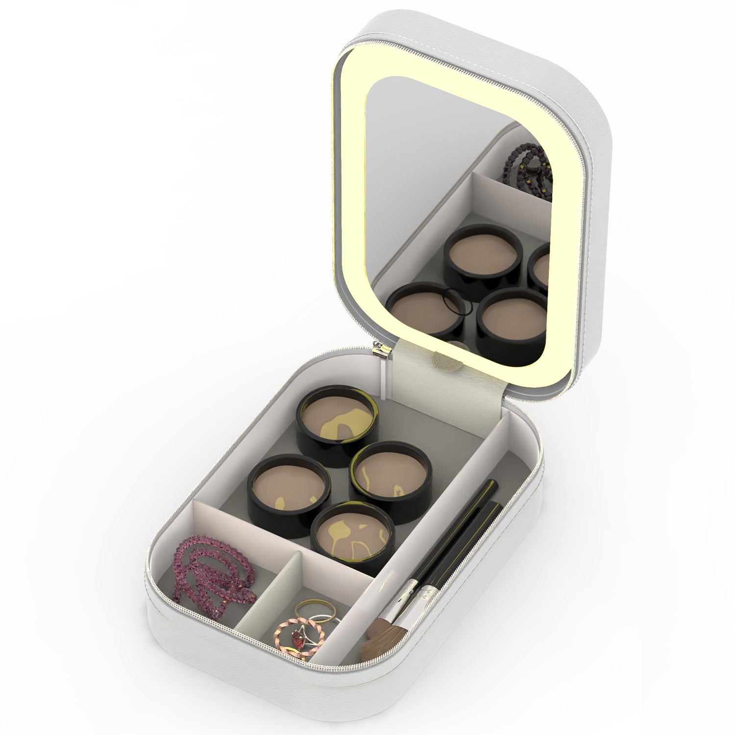 1Pc Portable Travel Makeup Bag with LED Mirror Rechargeable Beauty Mirror with 3 Color Light Dimmable Brightness Waterproof Cosmetic Bag with 4 Compartments Ideal Gift for Women Valentines Day Gift