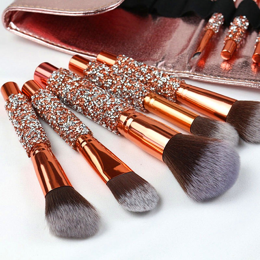 10Pcs Luxury Makeup Brush Set Diamond Rivet Handle Design Crystal Makeup Brush, for Face and Eye Makeup Brush Professional Foundation Concealer Eye Shadow Makeup Tool